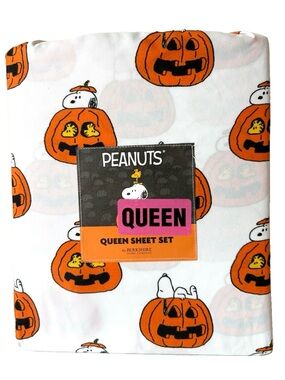 Peanuts Snoopy 4PC Pumpkin Halloween Queen Sheet Set